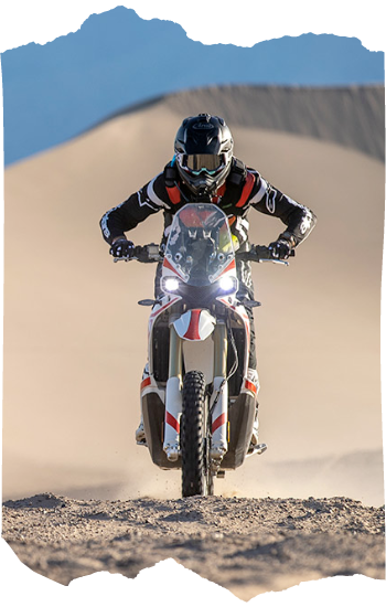 kove 450 rally bike in desert